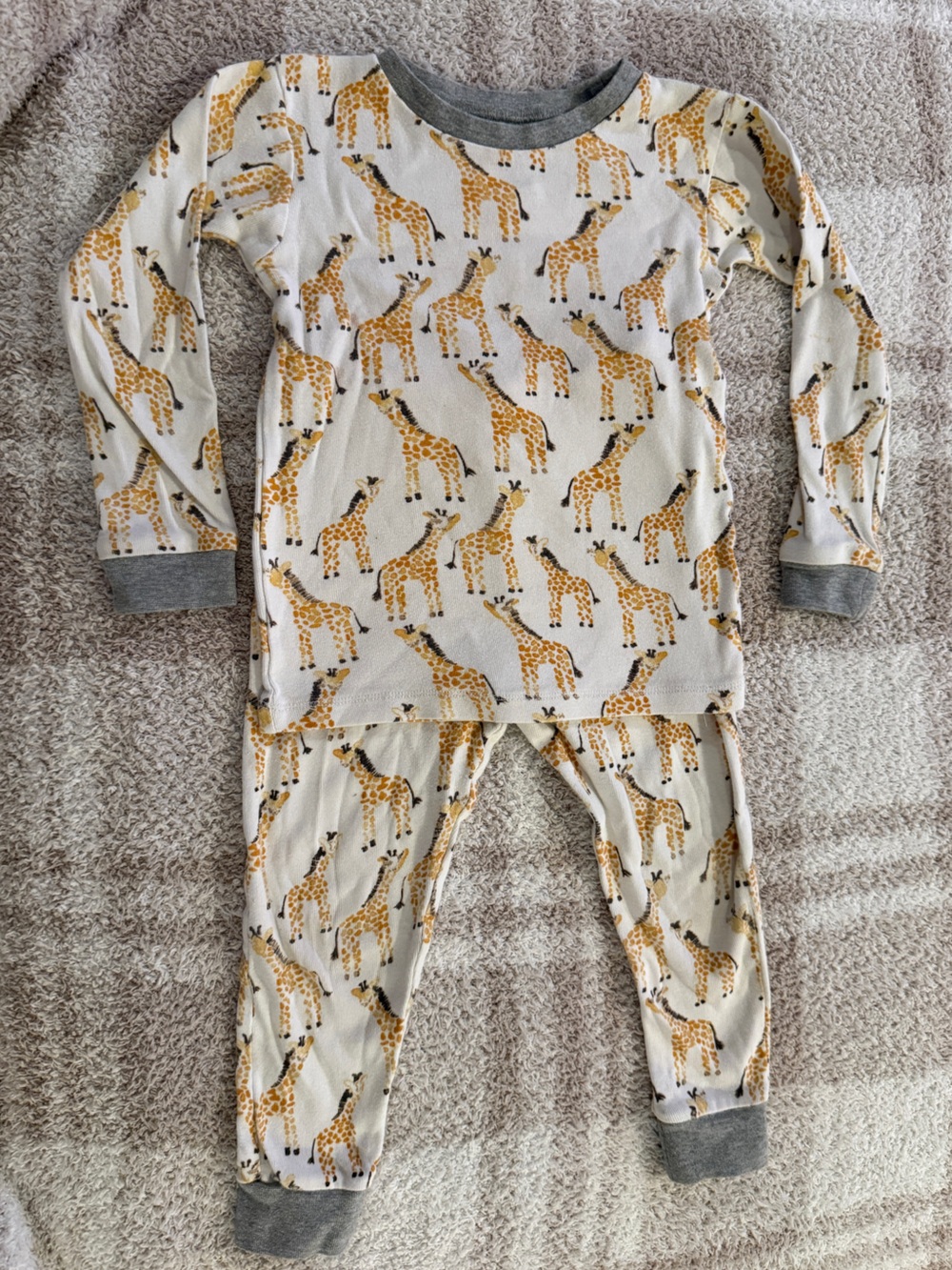 Giraffe Print Kids Pajama Set - Cream and Yellow